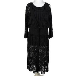 Escada Crochet 3 Pc Knit Cardigan Set Womens L Black Open Tank Cami Whimsigoth